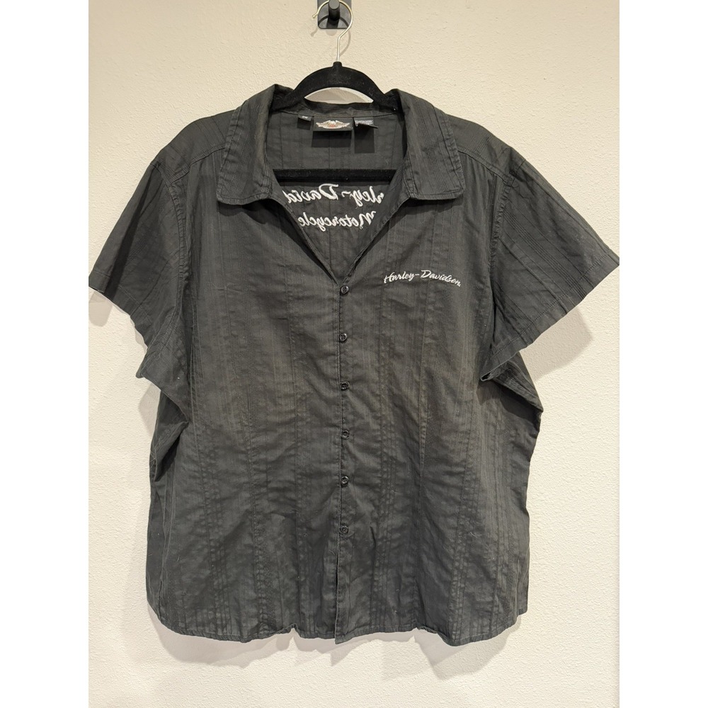 Women's Harley Davidson 100% Cotton Short Sleeve Button Down Black 2XL